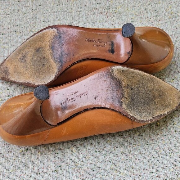 Vintage Salvatore Ferragamo Women Heel Sandal Shoe Leather Upper made Italy 4C - Picture 9 of 10